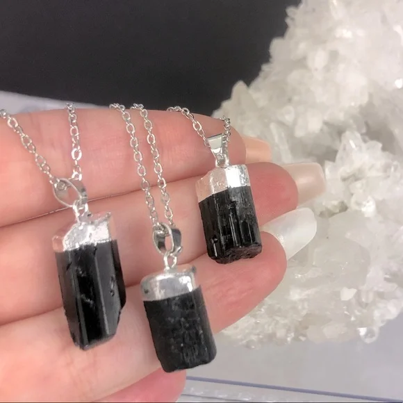 Natural Genuine Black Tourmaline Necklace on 925 silver chain - Picture 5 of 8